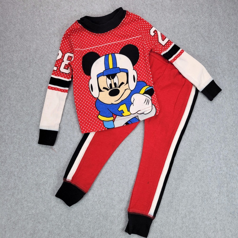 Disney Store Pajama Set Kids 2/3 XXS Red Mickey Mouse Football Graphic 2pc
